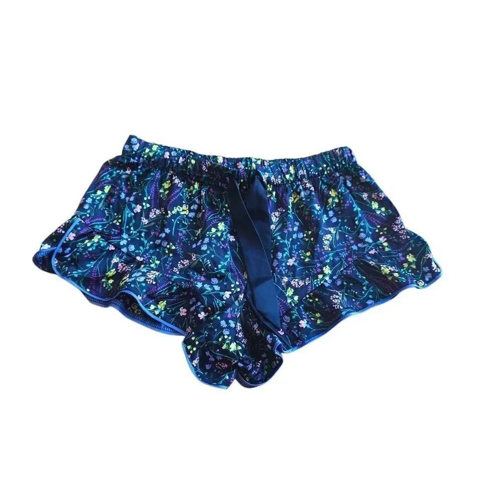 Victoria's secret womens Sz XS navy multicolor floral pajama shorts satin lounge